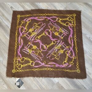 Collection 18 Womens Scarf Western Horse Bit Equestrian Stirrup Brown Gold Pink